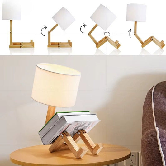 Bordslampa i nordisk robotdesign – stilren träbelysning med E14-sockel