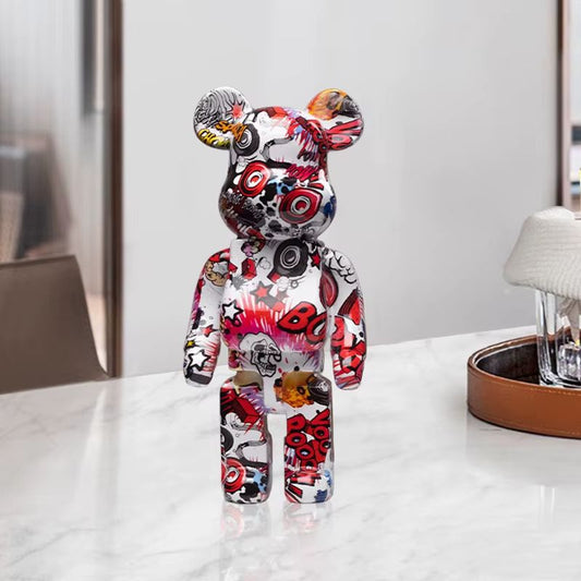 Dekorativ Björnfigur i Graffiti-stil – Modern Skulptur för Hemmet