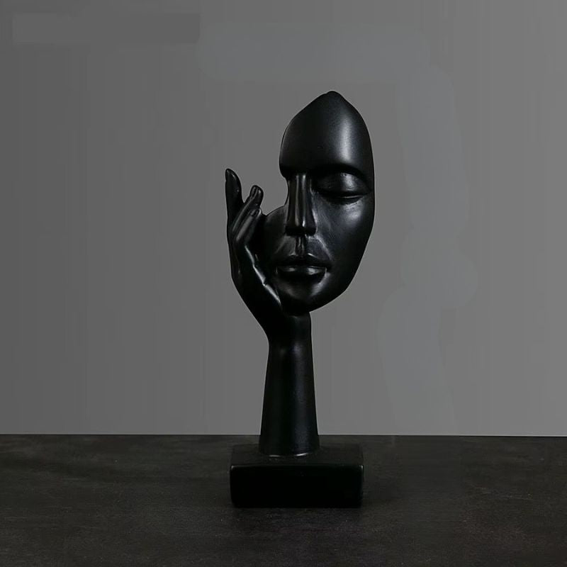 Abstrakt Svart Maskfigur i Resin – Elegant Dekoration för Hem och Kontor