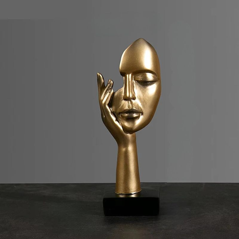 Abstrakt Guldfärgad Maskfigur i Resin – Elegant Dekoration för Hem och Kontor