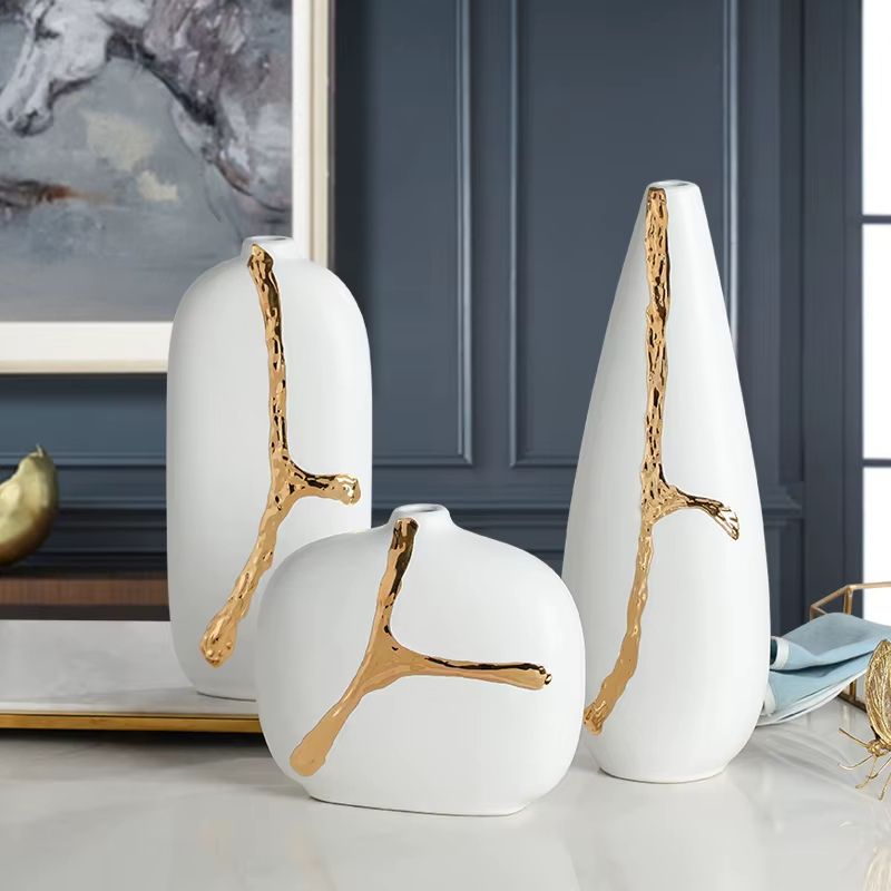 Elegant Nordic Style Keramikvas – Vit Blomsterdekoration för Hemmet