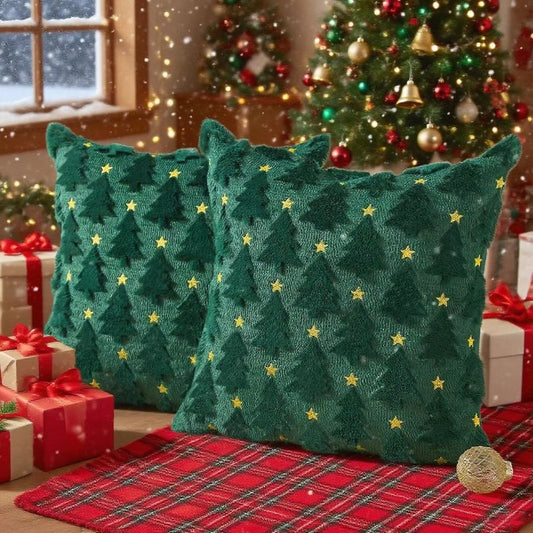 Julig Kuddfodral i grön färg med 3D Brodyr – Perfekt till Jul & Nyår
