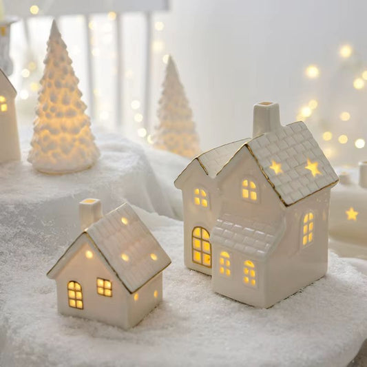 Keramikhus med Julbelysning – 3-pack Set av Glödande Snöhus som Juldekoration