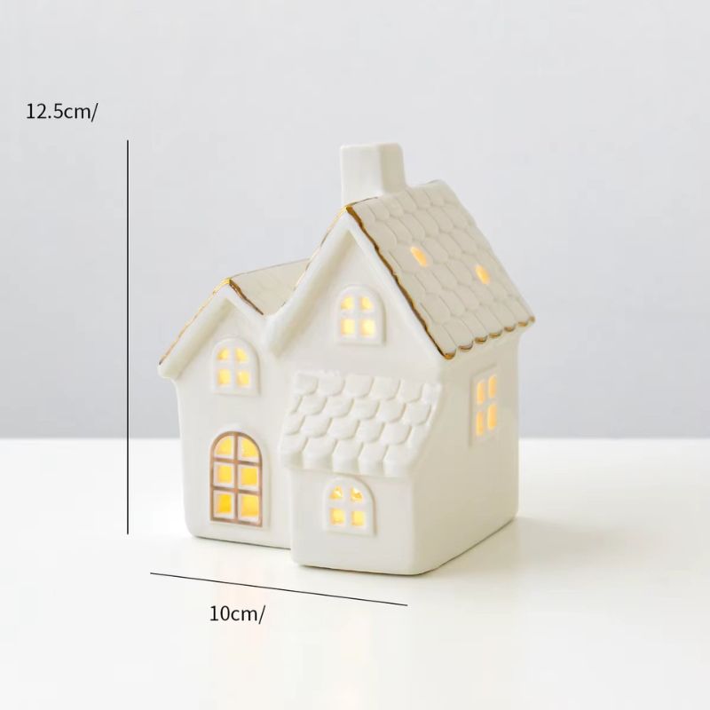 Keramikhus med Julbelysning – 3-pack Set av Glödande Snöhus som Juldekoration