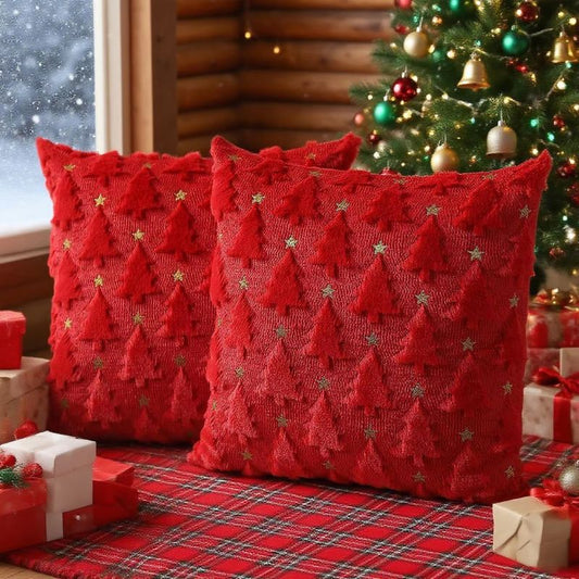 Julig Kuddfodral i röd färg med 3D Brodyr – Perfekt till Jul & Nyår