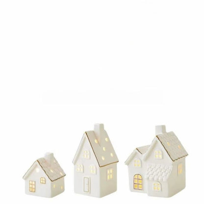 Keramikhus med Julbelysning – 3-pack Set av Glödande Snöhus som Juldekoration