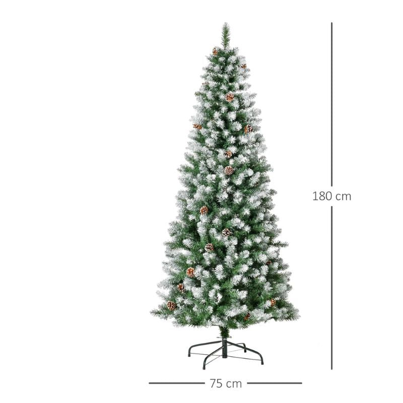 Konstgjord Julgran 180 cm – Naturtrogen Design med Snöeffekt och Kottar