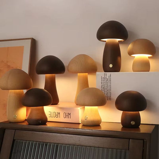 Trälampa i svampdesign – dimbar med touch