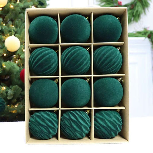 Sammetklädda Julkulor – Gröna, 12-pack