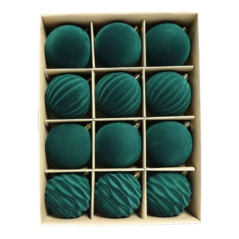 Sammetklädda Julkulor – Gröna, 12-pack