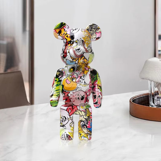 Dekorativ Björnfigur i Graffiti-stil – Modern Skulptur med Förvaring